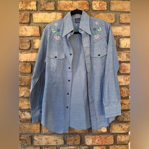 Vtg Jeans Joint Embroidered Western Shirt